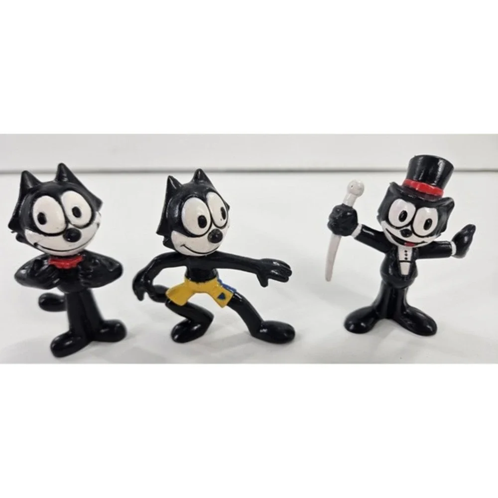 Lot of 3 Felix the Cat PVC Figures by Applause 1989 Bow Tie Top Hat Shorts‎ 2